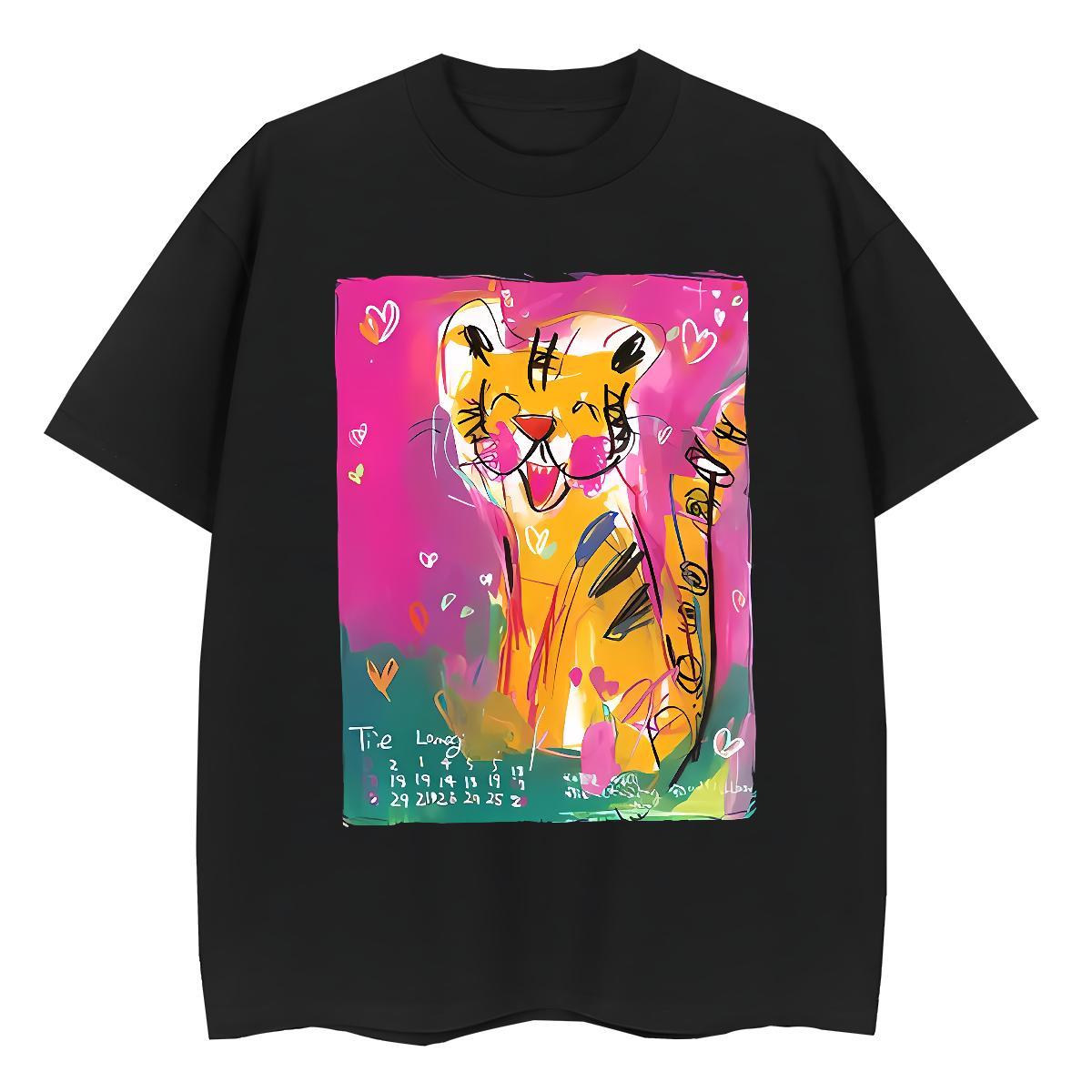 Factory Direct Couples T Shirts Sports Street Wear Crew Neck Top Shirts Loose fit 230g Pure Cotton tiger Cartoon Printing L-4XL Woman T Shirts
