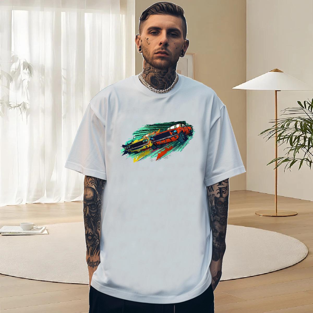 Unisex Couples T Shirts Daily Outfit 230g Pure Cotton Skull Breathable Crew Neck car T-Shirts Wholesale Tees