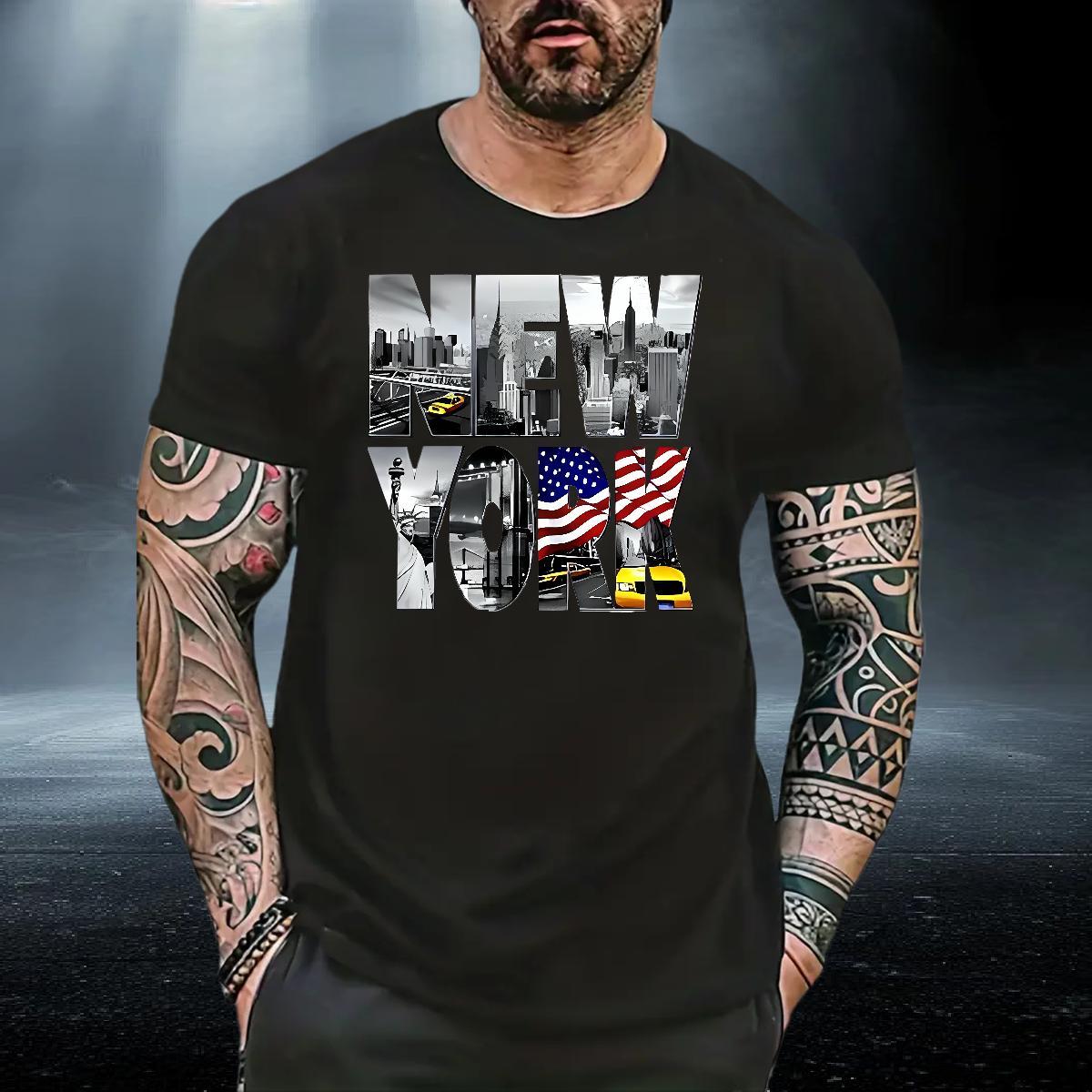 High Quality Men Clothes T-Shirt Casual 100% Cotton 230g Custom Printed Breathable Crew Neck New York Man T Shirts 2024 DIY Tops