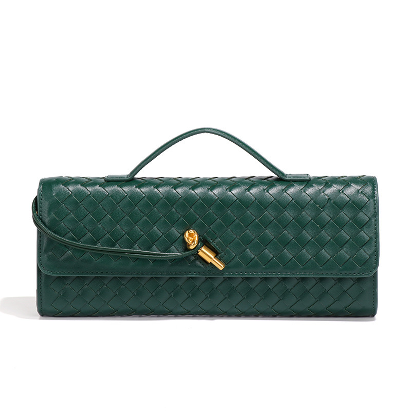 Trendy Spring And Summer New Woven Soft Leather Evening Middle Ancient French Stick Organ Bag, Horizontal Handheld Crossbody Bag