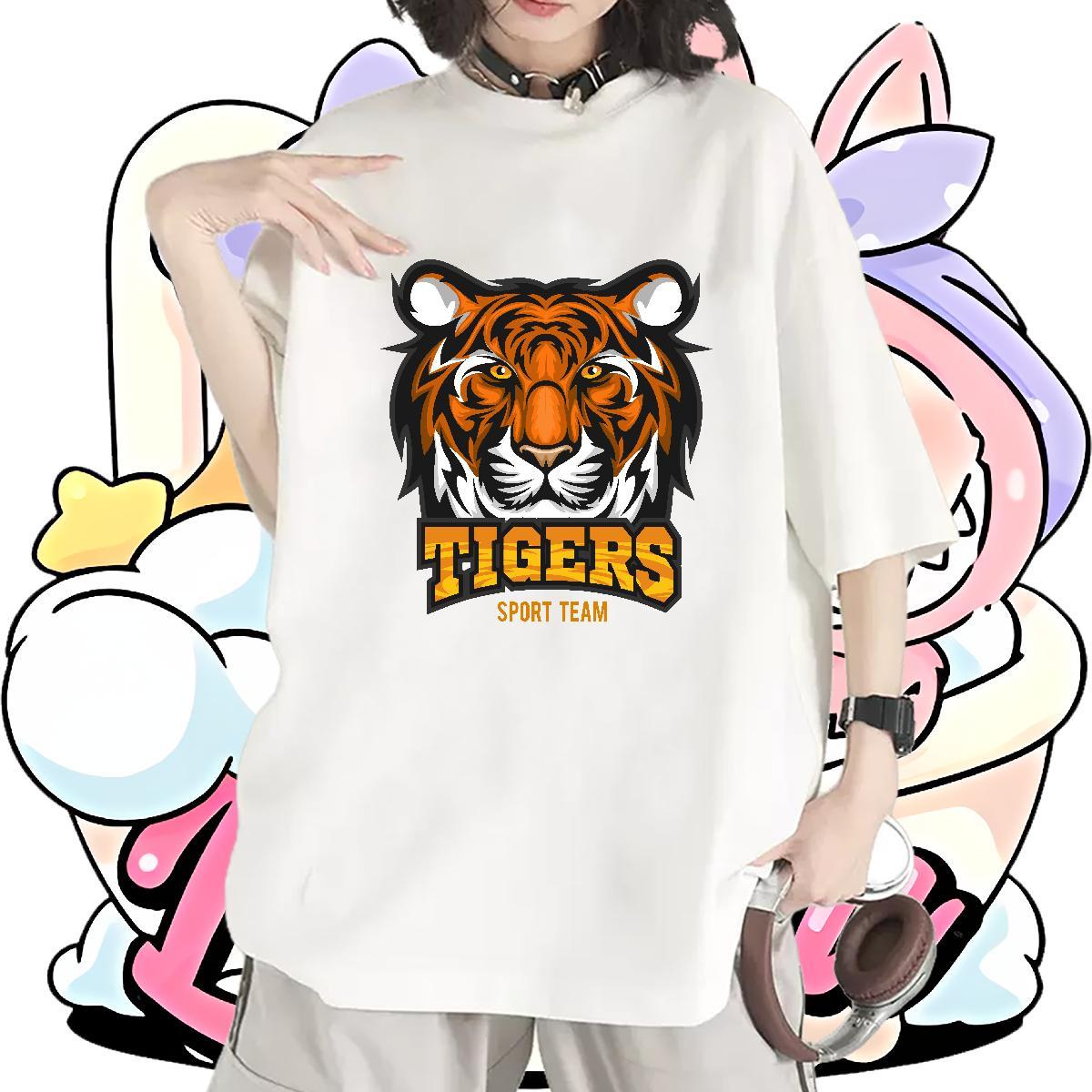 Classic Couples T Shirts Beach Round Neck Short Sleeve Wear Nice 230g Cotton tiger DIY Logo Woman T Shirts