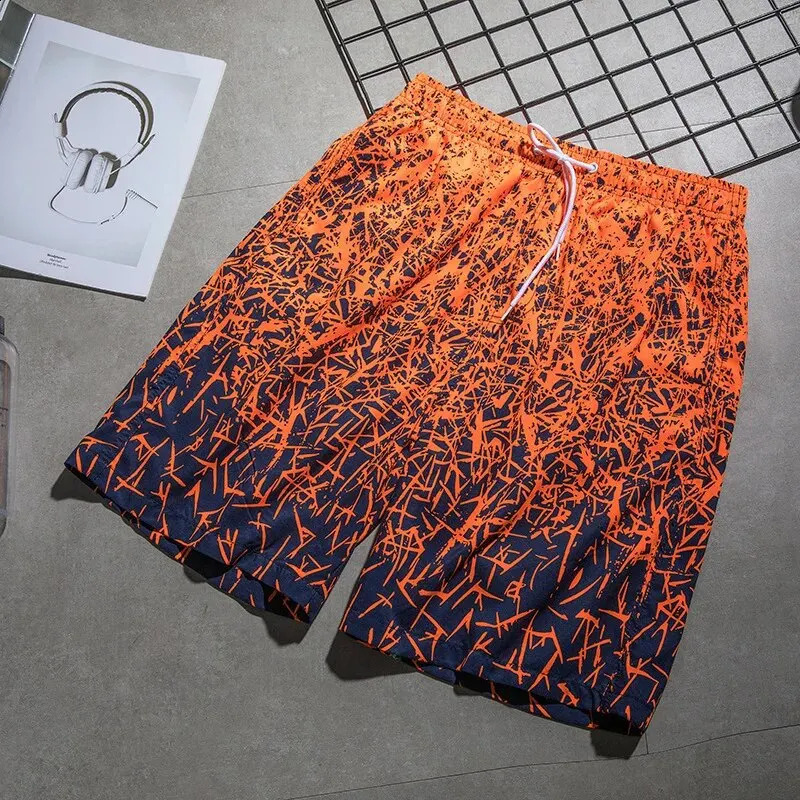 Summer Mens Gradient Speed Dry Breathable Loose Digital Printed Beach Pants Sports Drift Surfing Casual Shorts 240819