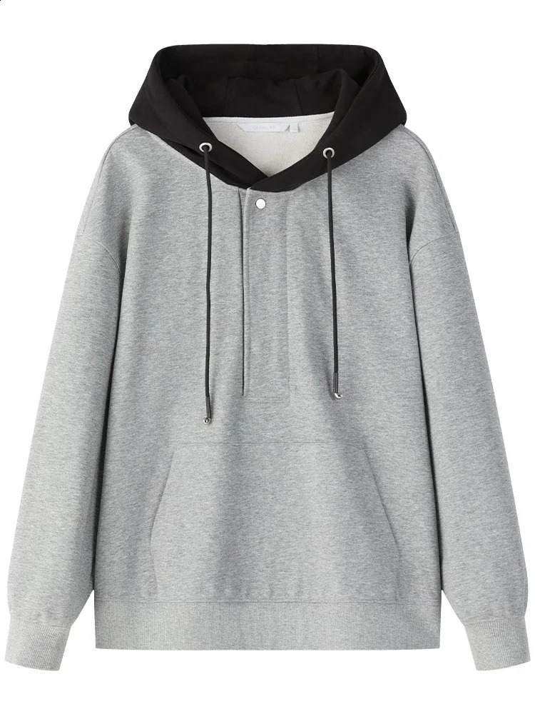 DUSHU Black Patch Work Design Womens Hoodie Casual Edition Sportswear Down Jacket Winter 240814