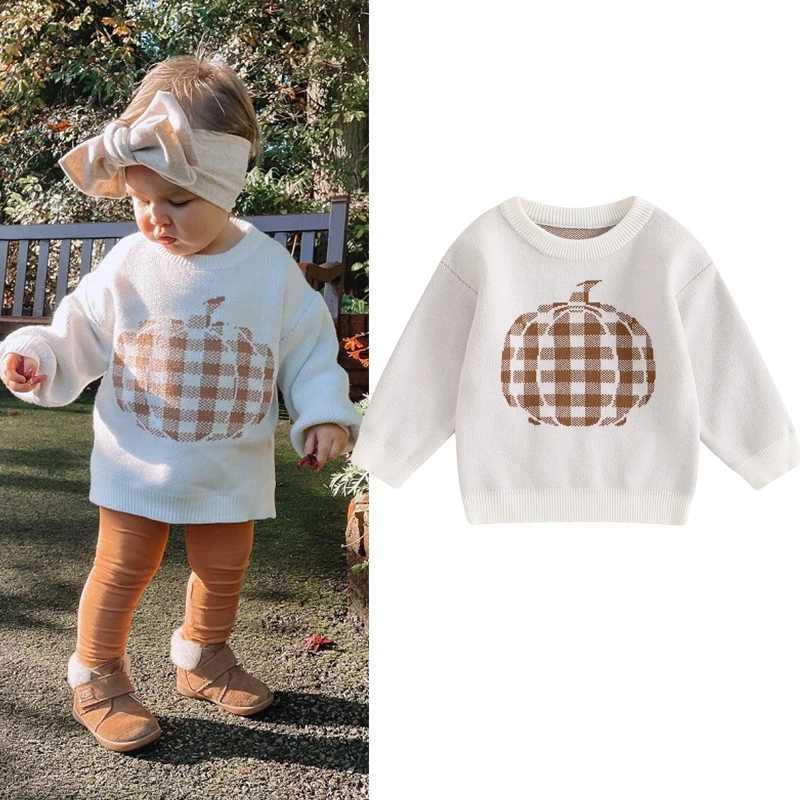 FOCUSNORM 0-3Y Baby Girl Halloween Knitted Sweater Long Sleeve Round Neck Pumpkin Embroidery Zipper Knitted W240820