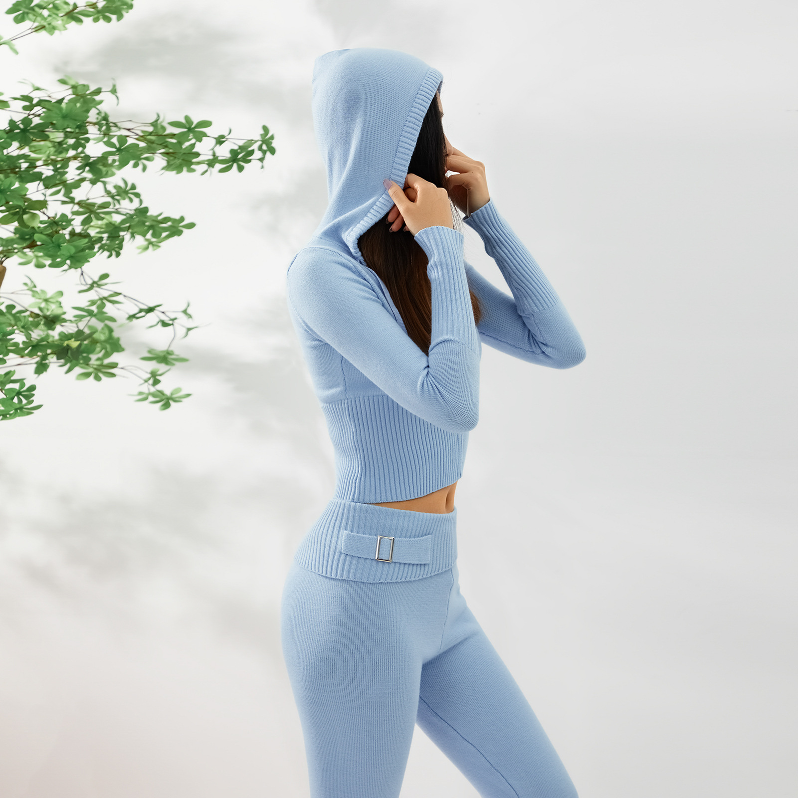 Iamgia Womens Tracksuit Two 2 Piece Set Designer Outfits Knit Hooded Suit For Women Fashion Sexy High-Waisted Long-Sleeved Pants Autumn Top Social Clo