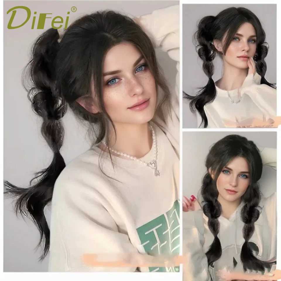 2 pieces of synthetic wig cartoon bubble ponytail womens boxing braid fluffy natural sweet cool online celebrity braid hair W240817