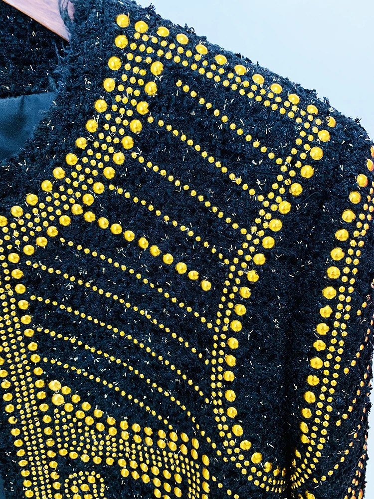 High Streets latest FW ner jacket for women stunning metal rivet bead rough tweed 240819