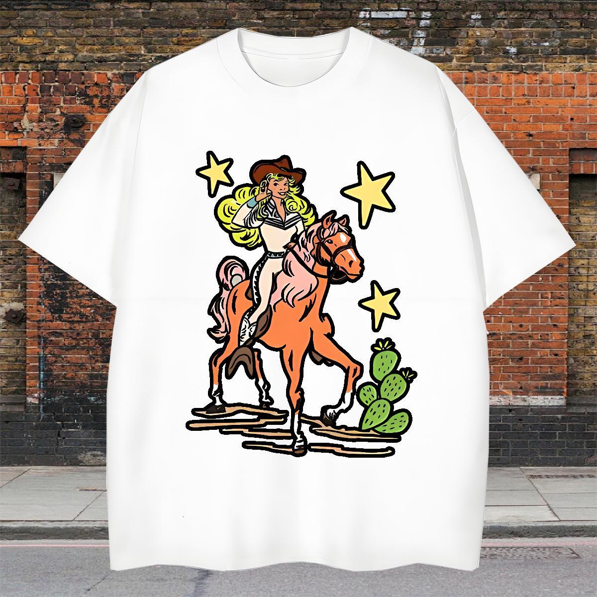 Loose Mens T Shirts horse Breathable Short Sleeve Street DIY 100% Cotton 230g Men Tees Customized Top Tees