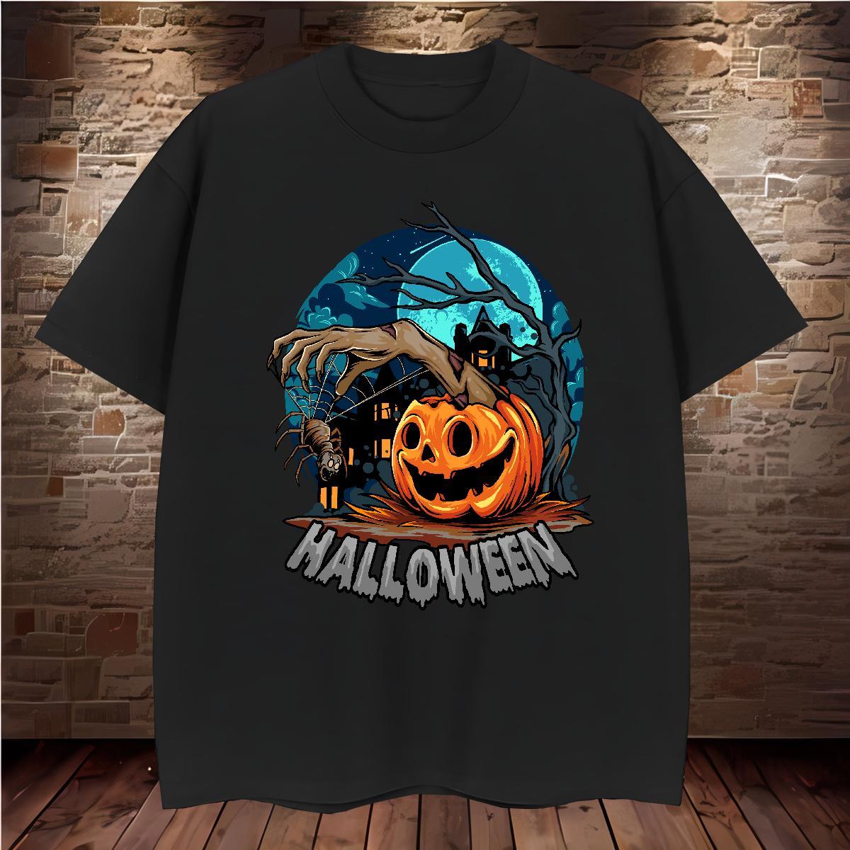 Fashion Casual Men Tshirts halloween Hip Hop Street 230g 100% Cotton Tops Shirt Breathable Soft Brand T shirt Floral Print