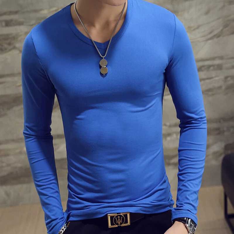 2023 Elastic Mens T-Shirt O-Neck Round Neck Long Sleeve Men T-Shirt For Male Lycra T-Shirts Man ClothingXJ240819