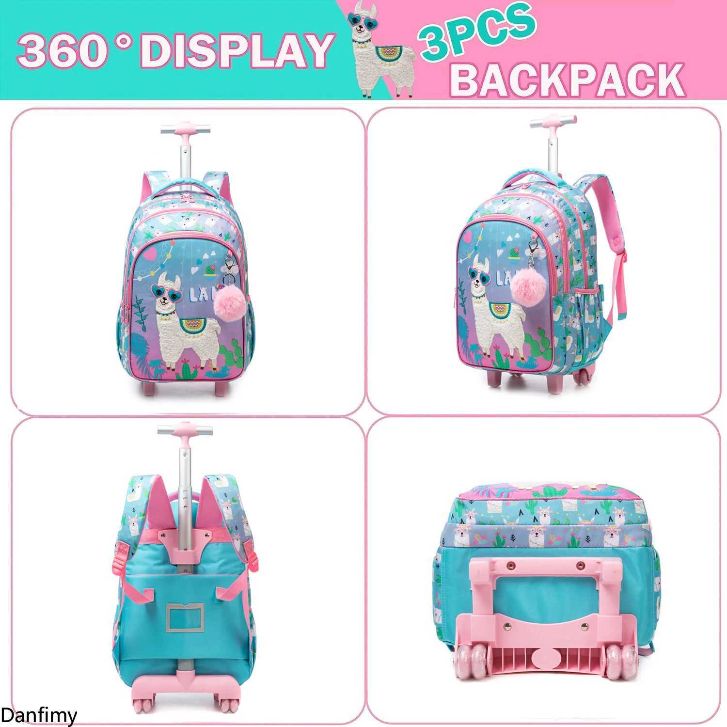3PCS Childrens Rolling Backpack Set Kids School Bag with Wheels Carry on Luggage with Lunch Bag for Elementary Student Backpack Y240820