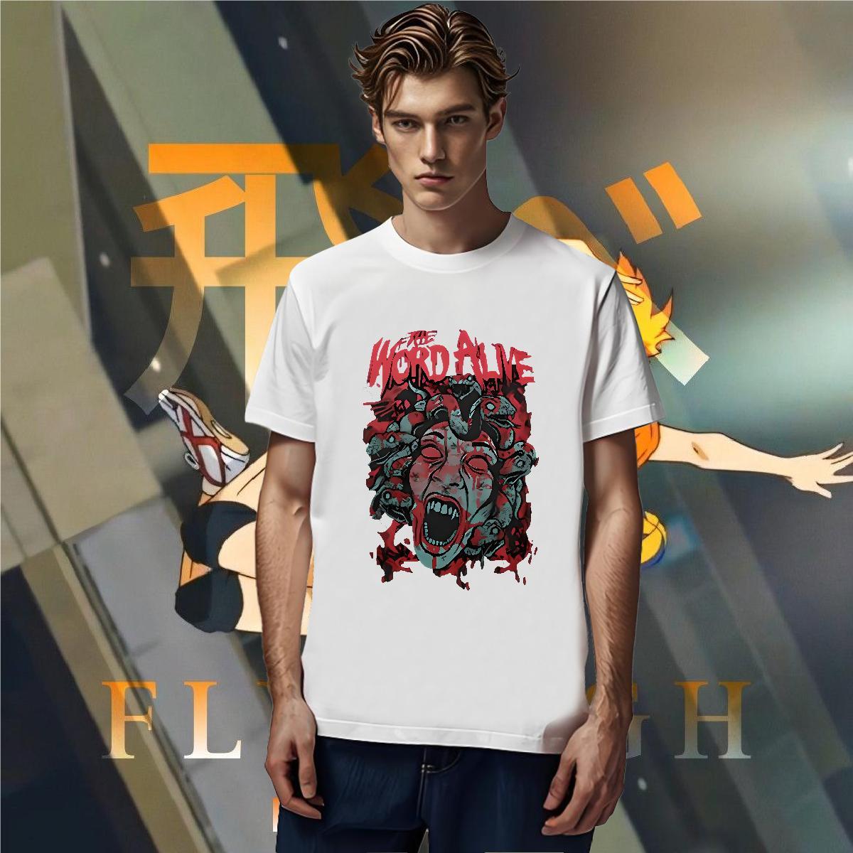 T shirt 230g 100% Cotton scary Street Round Neck Short Sleeve Cartoon Printing L-4XL Tshirt for Man Woman 2024 DIY Brand Clothes