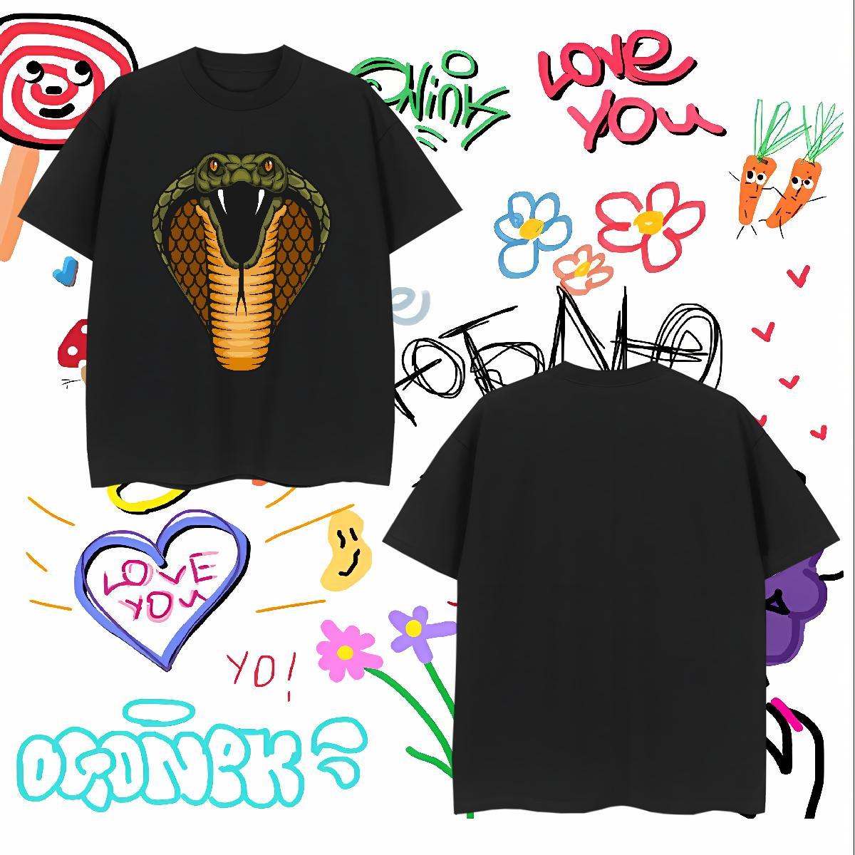 2024 New Men Clothes T-Shirt cobra Spring Summer 230g Cotton Top Tees Breathable Short Sleeve High Quality Man T Shirts Cartoon Print