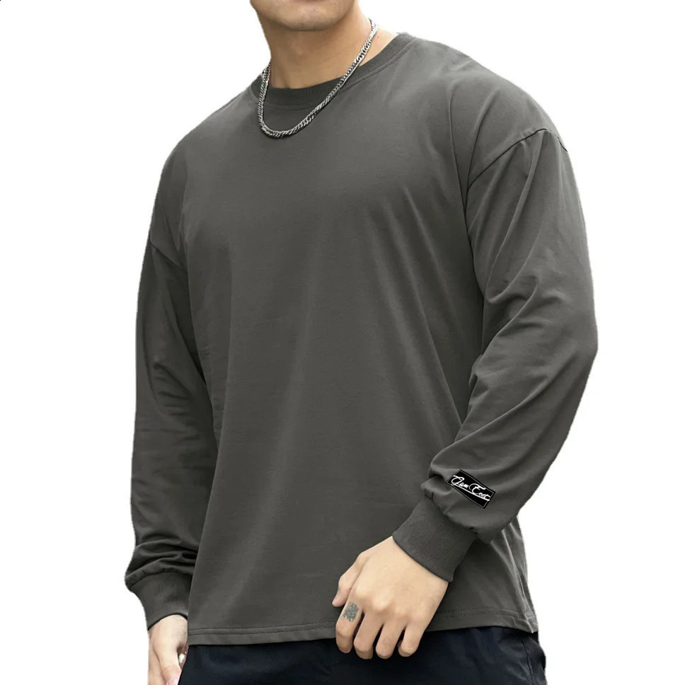 Autumn Long Sleeve T Shirt For Men Fashion Cotton Solid Color T-shirts Cozy Streetwear Mens T-shirt 3xl Baggy Korean Trendy 240820