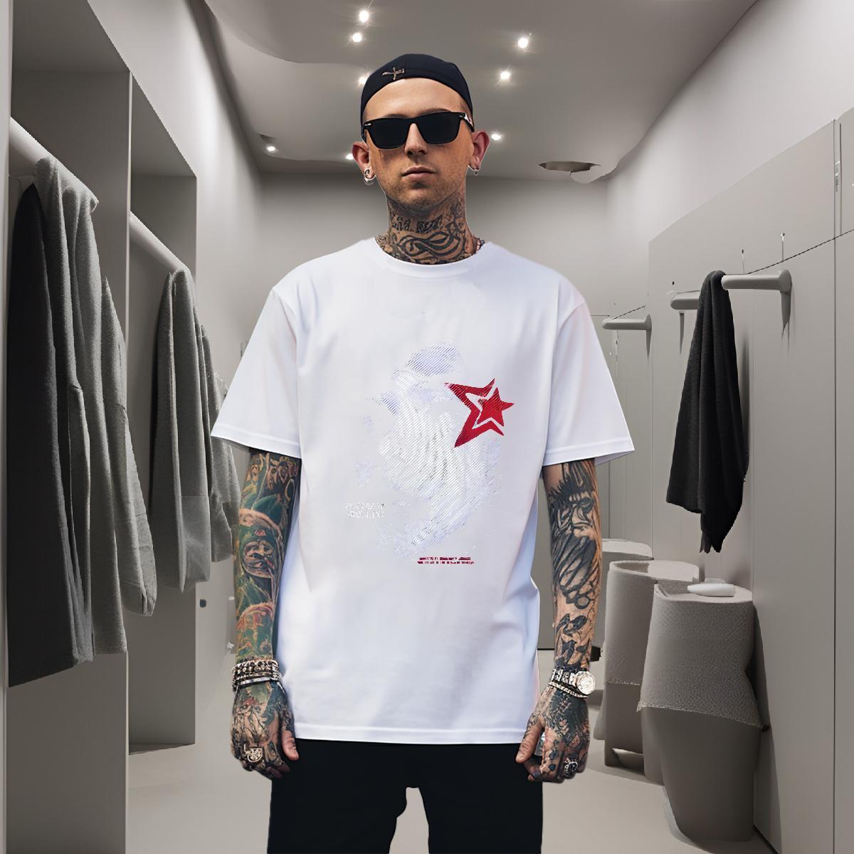 T-Shirts for Men 230g Pure Cotton star Hip Hop Round Neck Short Sleeve DIY Logo Oversized Men Tops Tees Brand TOP Quality Tee Shirt