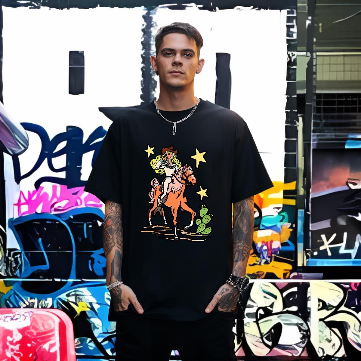 Cool Design Mens T Shirts horse Round Neck Short Sleeve Daily Outfit Custom Anime 230g 100% Cotton Men Tops Tees DIY Top Tees