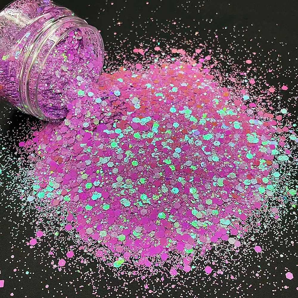 Chunky Blue/Purple/Pink AB Color Shift Glitter Nail Art Flakes 20Grams Holographic Hex-Custom Polyester Spangles Sparkly SequinsXJ240815