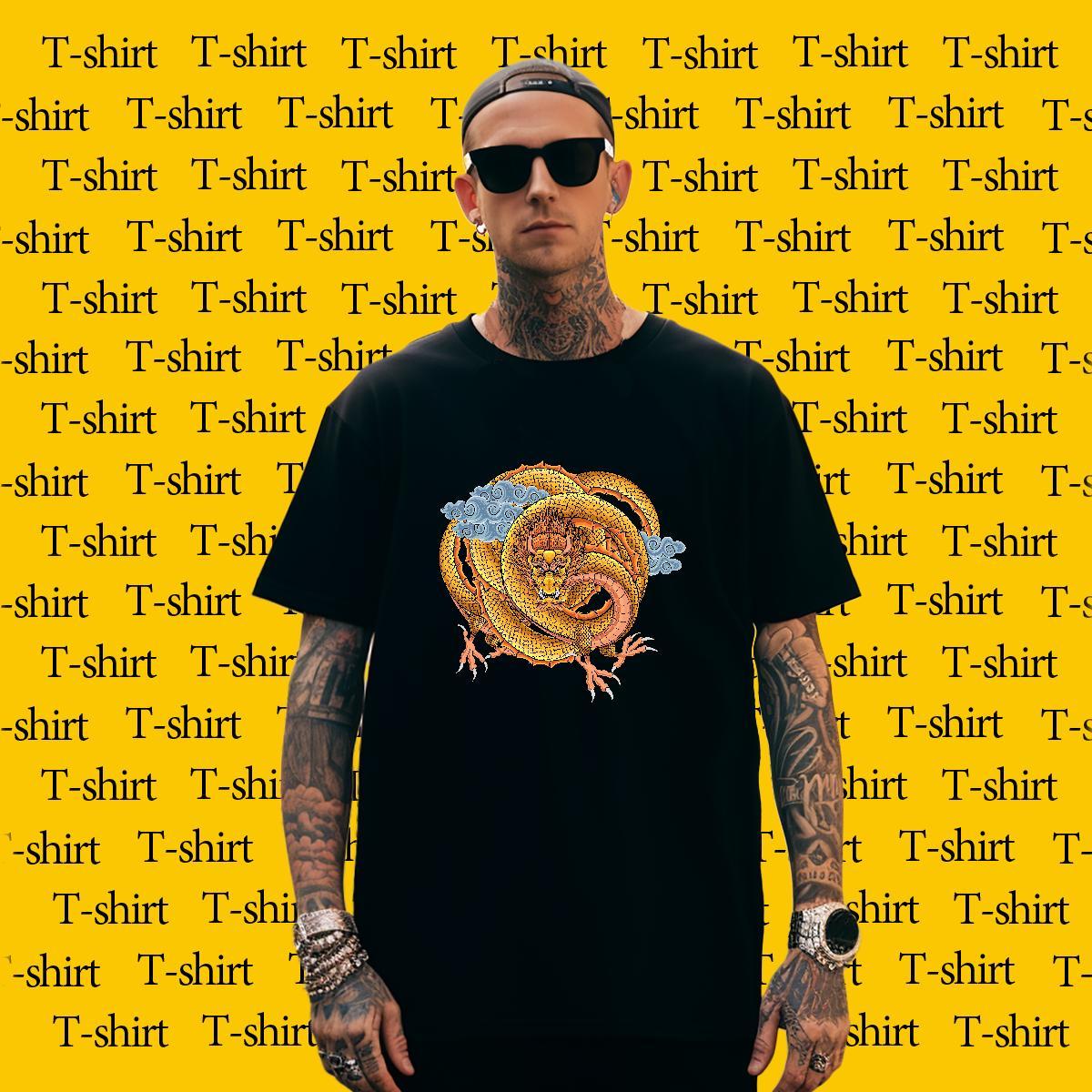 Unisex dragon T-Shirts for Men Street wear Hip Hop Men Tees 100% Cotton 230g Fashion New Breathable Crew Neck Custom Print Oversized Top Tees
