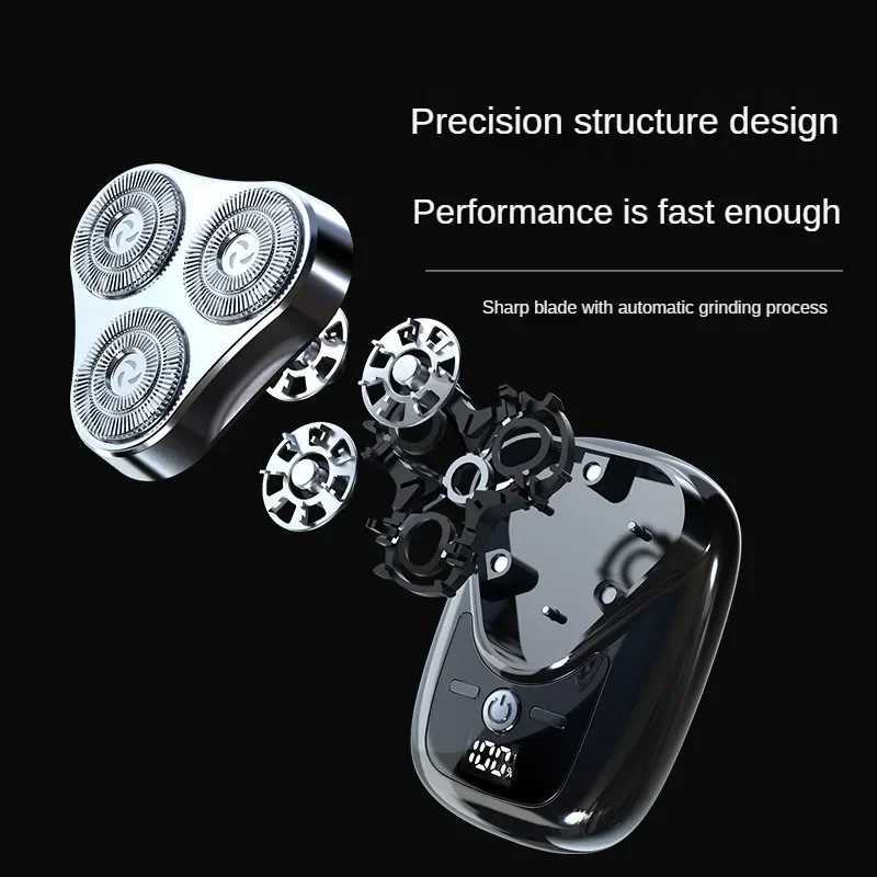 Three blade electric shaver with digital display USB charging male shaver trimmer detachable blade washable mini shaver W240819