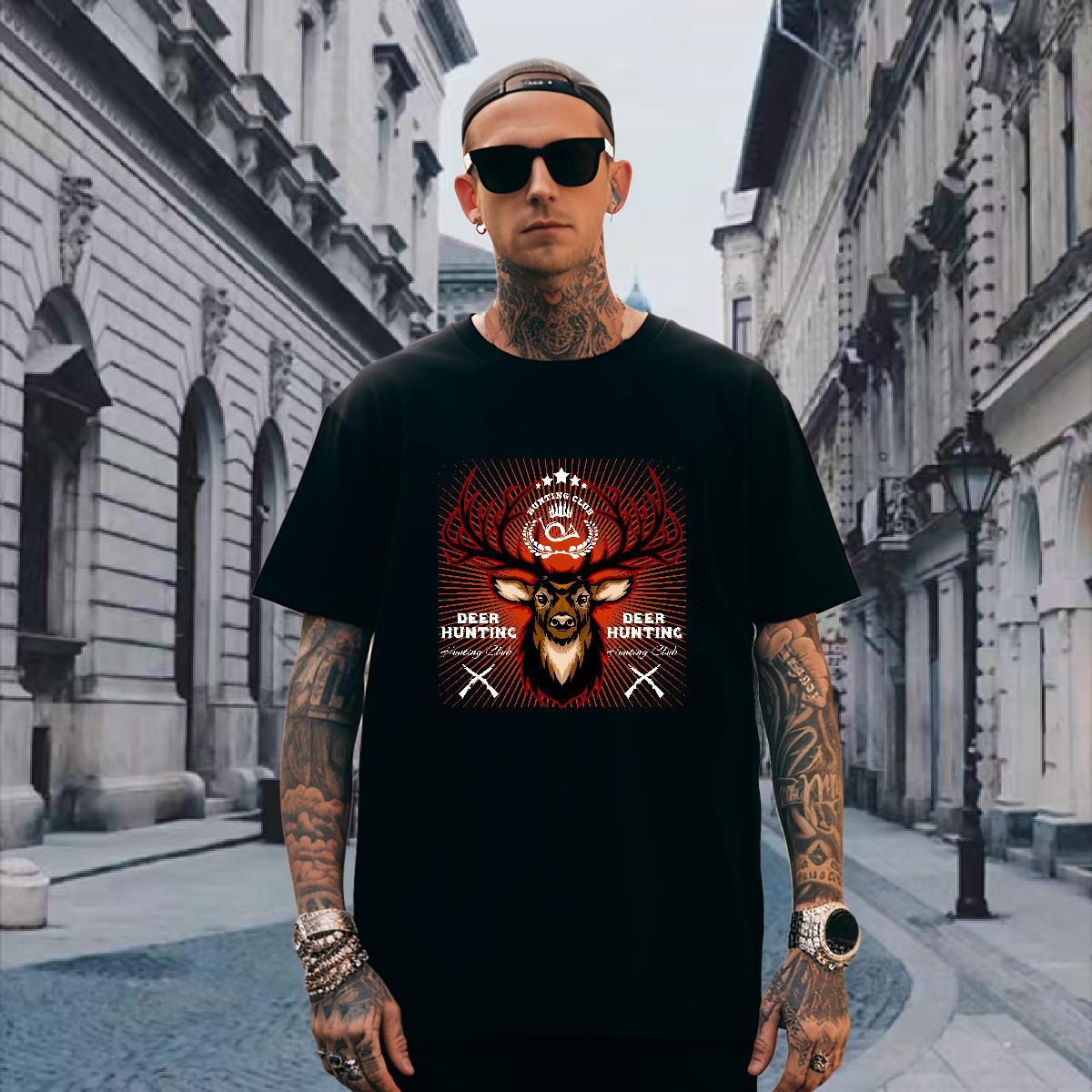 Free Shipping T Shirt For Man deer Round Neck Short Sleeve Beach Oversized 230g 100% Cotton Mens Tshirts New Arrival Tops Tees