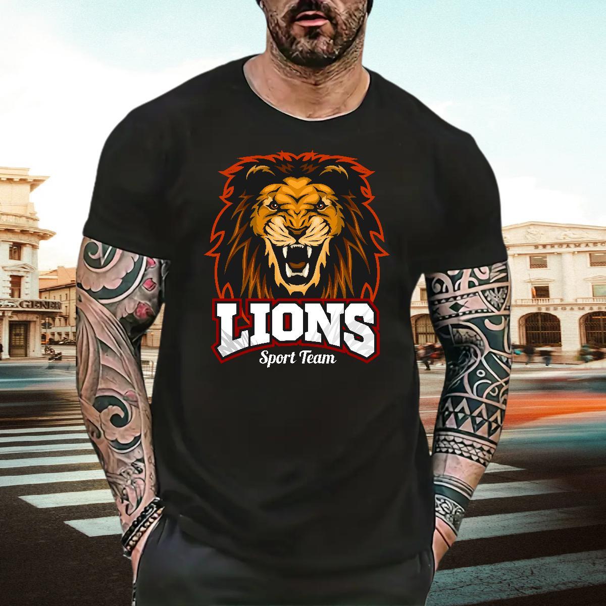 Popular T Shirts Men lion Short Sleeve Soft Street Wear Oversized 230g 100% Cotton Tshirt for Man Woman DIY Tops