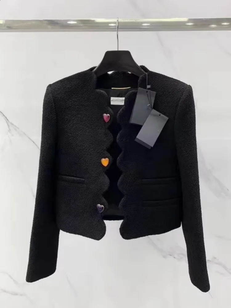 Jamerary Autumn Winter Track Wool Blended Coarse Felt Jacket Womens Coat Colorful Love Button Single Chest Top Short Clothes 240819