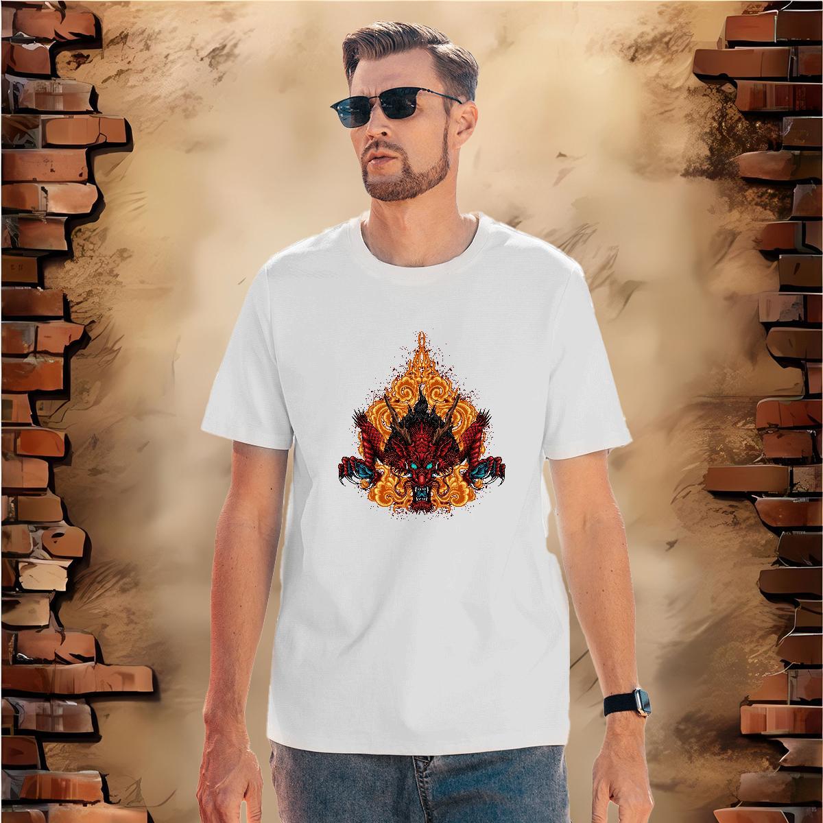 Mens T Shirts 100% Cotton 230g dragon head Summer Casual Breathable Short Sleeve Floral Print Mens Tshirts Fashion Designer Soft Tee Shirt