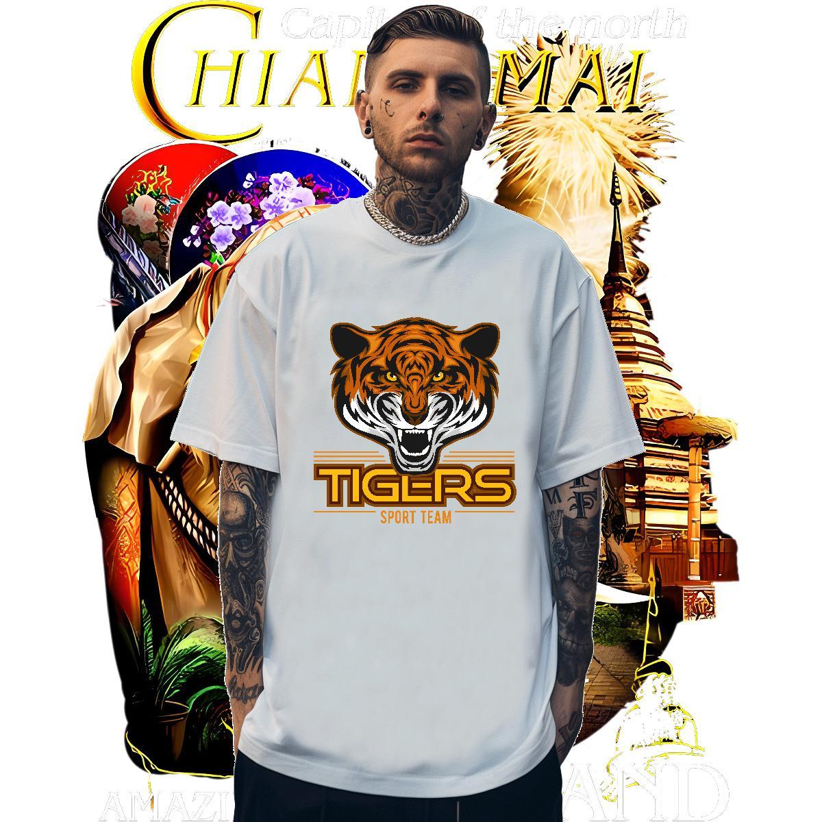 Comfortable Mens T Shirts tiger Breathable Soft Street Casual Oversized 4XL 230g Pure Cotton Men Tees 2024 Summer Tops