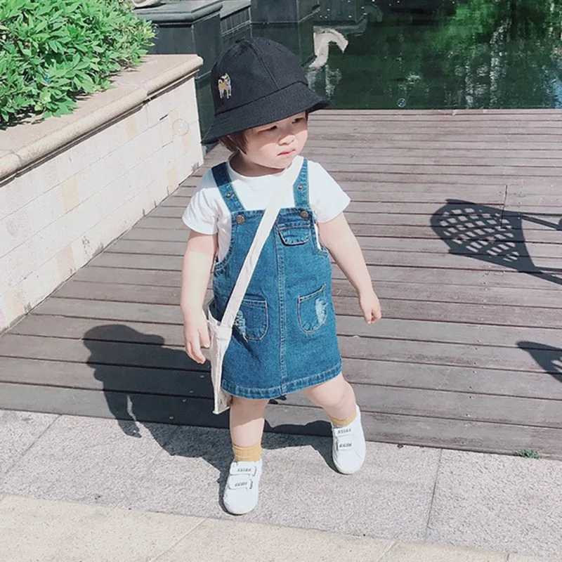 Girls fashionable straight denim dress with pockets summer baby and childrens jumpsuit for girls W240806