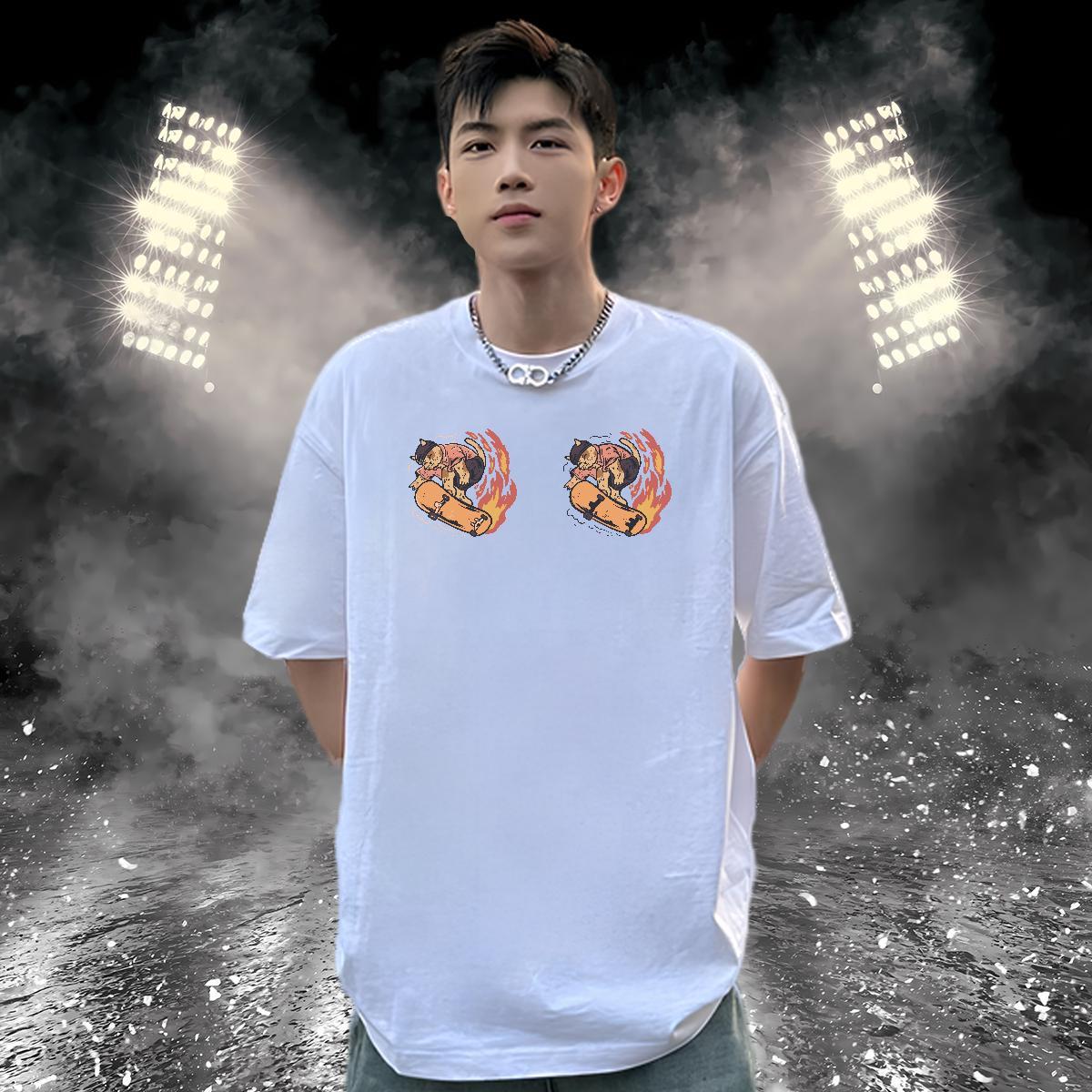 2024 Summer Men Tees cat Summer Casual 230g Pure Cotton Tops Tees Breathable Short Sleeve Classic T-Shirts Oversized 3XL 4XL