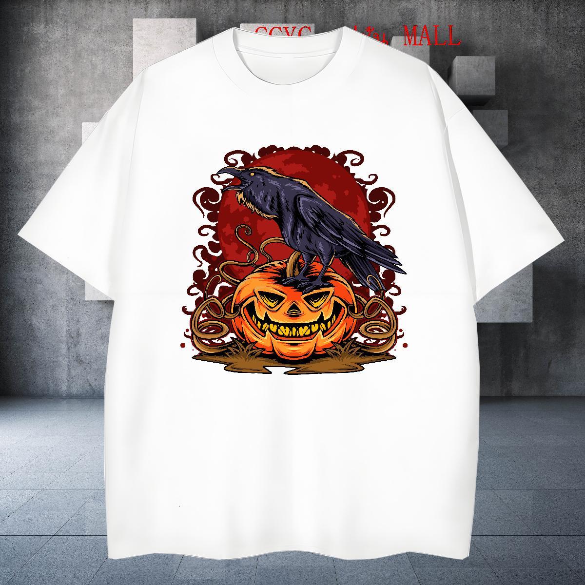 New Arrival Couples T Shirts pumpkin Sport 230g Cotton Tee Shirt O Neck Short Sleeves Loose T shirt Black White