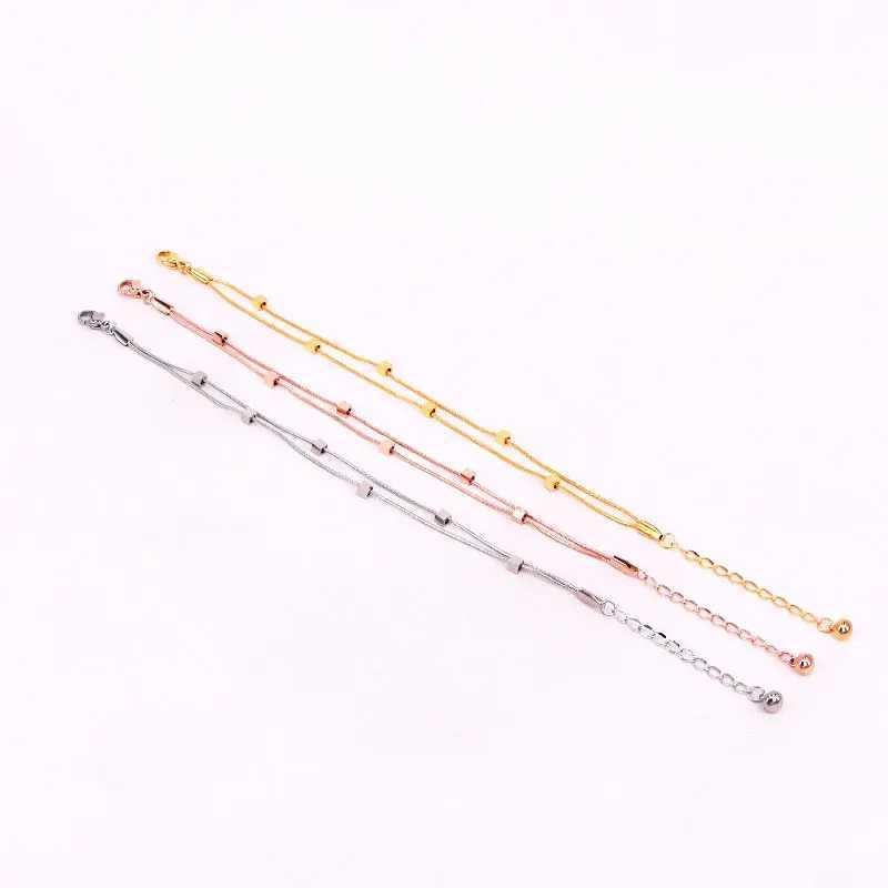 New Design Double Snake Bone Chain 6 Cubes Ankle Stainless Steel Gold Ankle Gift Jewelry Wholesale for Women and Girls W240815