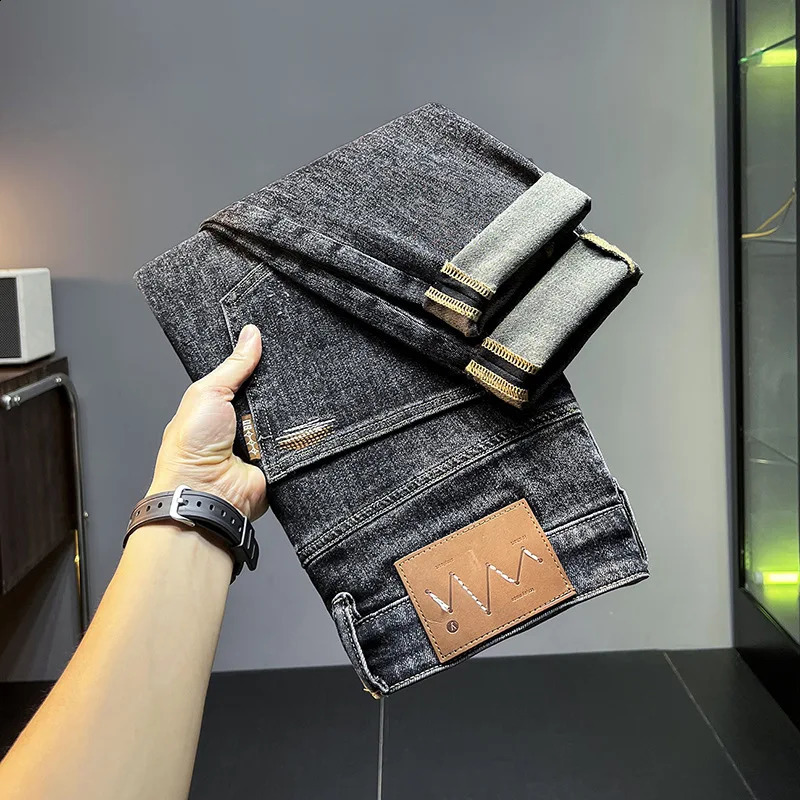 Autumn and winter black gray jeans men fashion holes denim casual Stretch Slim Fit Ankle tight trousers 240819