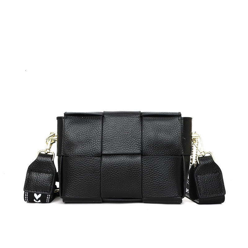 Woven genuine leather mini square new trendy layer cowhide crossbody bag, fashionable shoulder bag for women