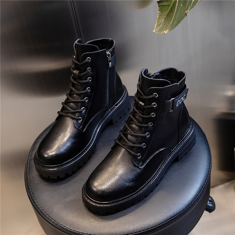 Ddmysports Genuine Leather Martin Boots For Autumn And Winter New Mid Length Round Toe Thick Heel Short Children S British Style Women Shoe Trend OUTD
