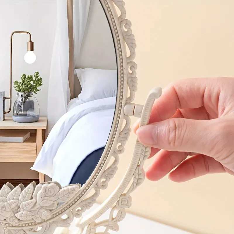 Vintage Makeup Mirror European Desktop Makeup Mirror Double Sided Minimalist Makeup Mirror Y240819