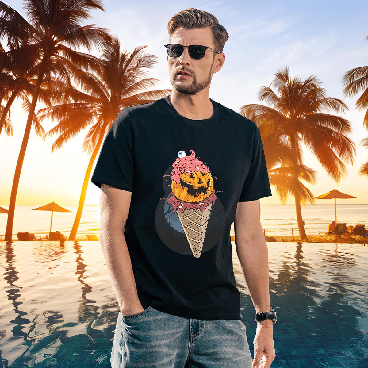 Designer T shirt pumpkin Short Sleeve O-Neck Daily Outfit DIY Printed 230g Cotton Men Clothes T-Shirt Fashion Clothings