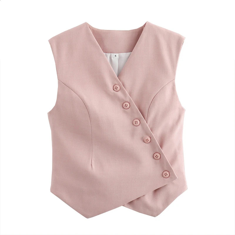 Yuyang Womens Fashion Green Asymmetric Single Chest Vneck Tank Top Jacket 240819