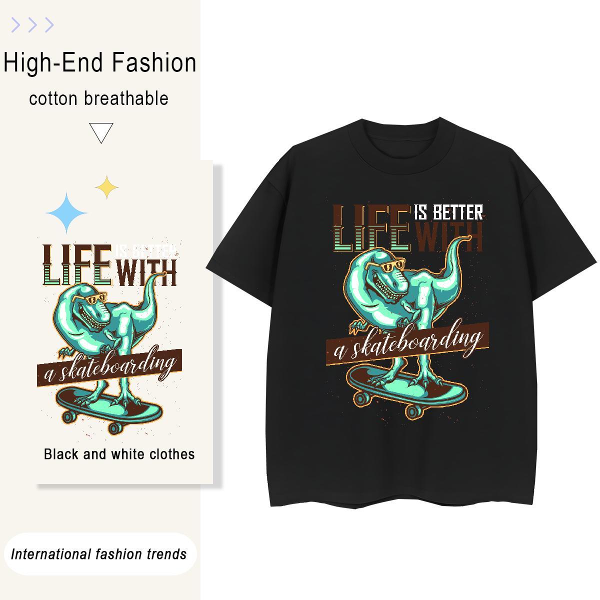 New Designer Mens Tshirts dinosaur Hip Hop 230g Pure Cotton Tee Shirt O-Neck Short Sleeve Cool T-Shirts Cartoon Print