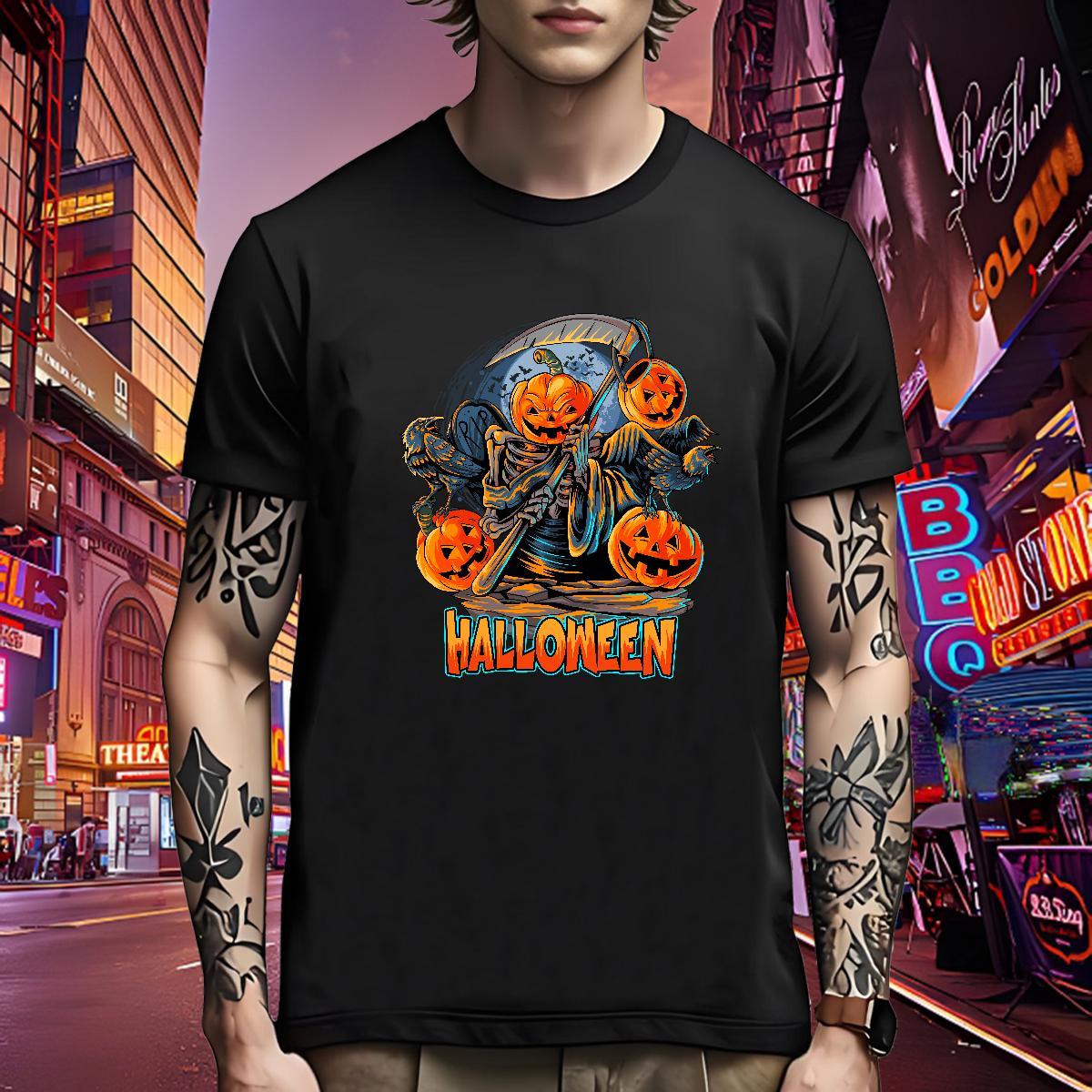 Cool T Shirts Men pumpkin Crew Neck Breathable Daily Wear Black Oversized 230g 100% Cotton Men Clothes T-Shirt Designer Tee Shirt
