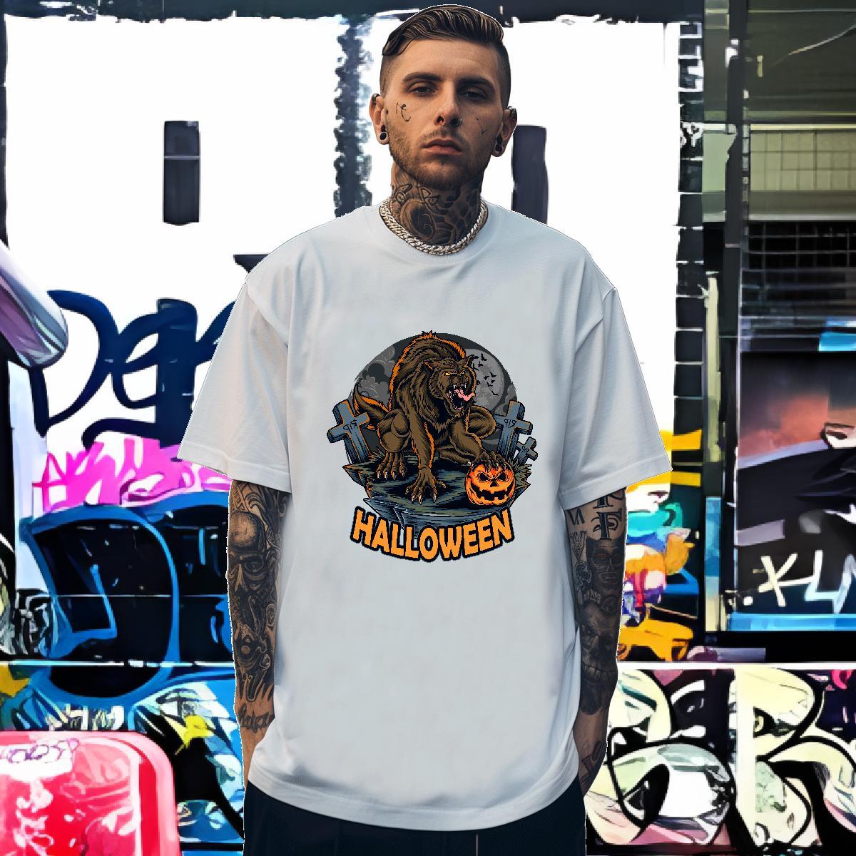 Classic T Shirts Men pumpkin O Neck Short Sleeves High Street Hip Hop Customized 230g Pure Cotton Mens Tshirts Casual New Tees