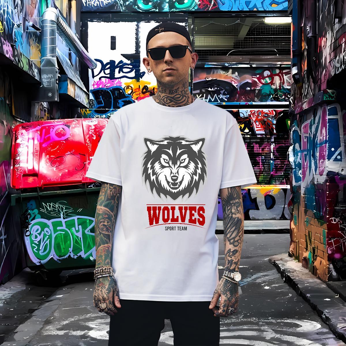 Cool Design Mens T Shirts wolf Breathable Short Sleeve Street Wear Custom Print Oversized 230g Pure Cotton Couples T Shirts Casual New Clothings