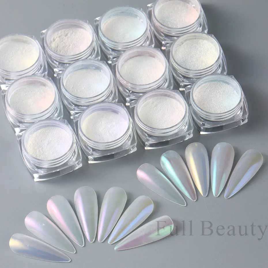 12pcs Aurora Pearl Nail Glitter Powder Mirror Effect Pigment Chrome Rubbing Dip Fine Dust Gradient Manicure Decoration LAF-031XJ240815