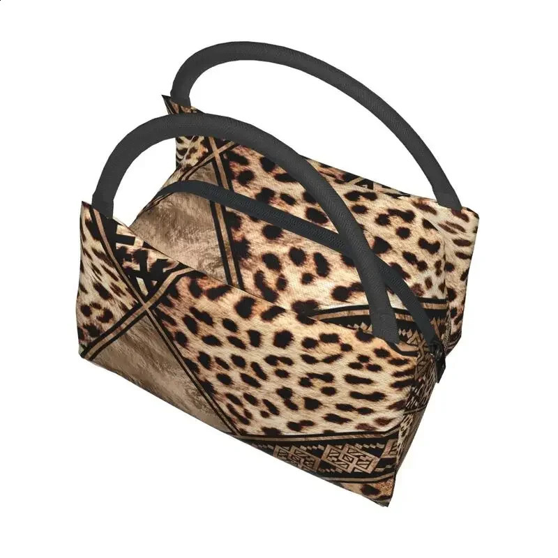 Custom Cheetah Fur With Ethnic Ornaments Printing Lunch Bags Women Cooler Thermal Insulated Lunch Box for Work Pinic or Travel 240819