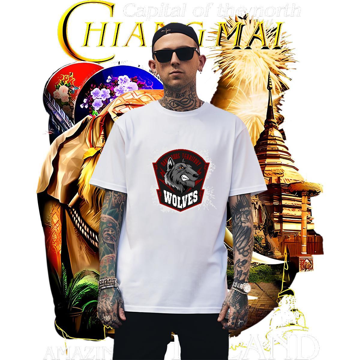 Unisex Man T Shirts wolf O Neck Short Sleeves Summer Casual DIY Printed 230g Cotton Couples T Shirts Fashion Designer Tshirts