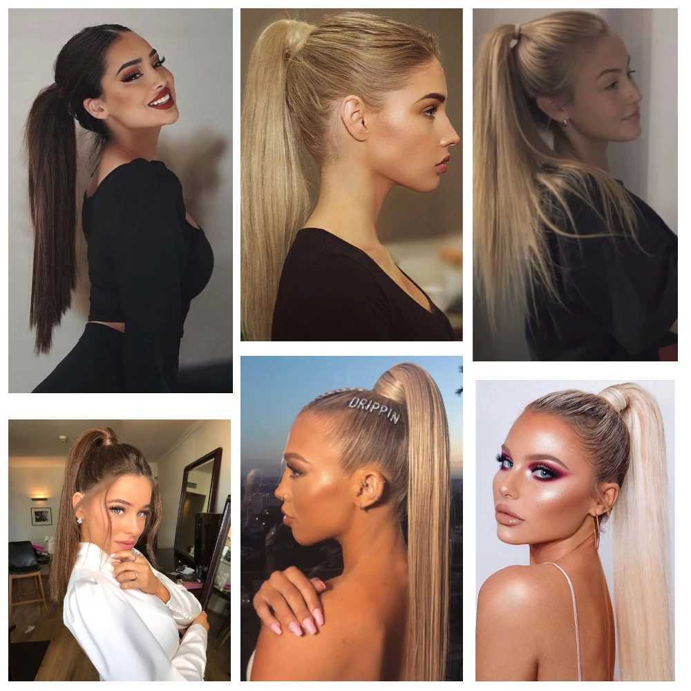 AZQUEEN synthetic 22 inch long straight ponytail wrapped clip style hair extension ponytail wig hair extension atmospheric W240817