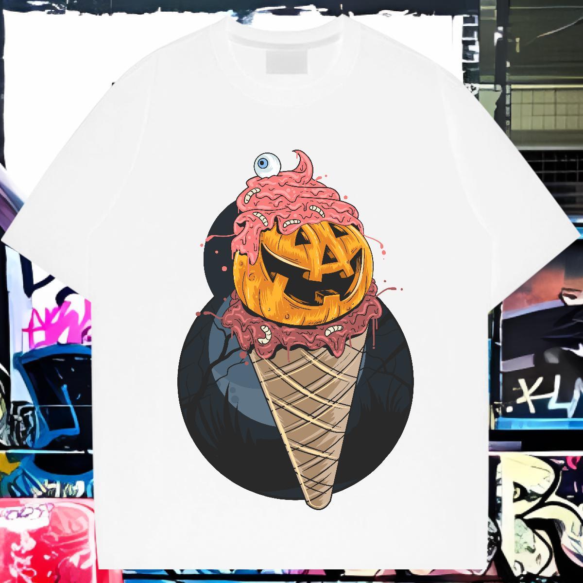 Popular Mens T Shirts pumpkin Breathable Crew Neck Hip Hop DIY Printed 100% Cotton 230g Men Tshirts Casual New Clothings
