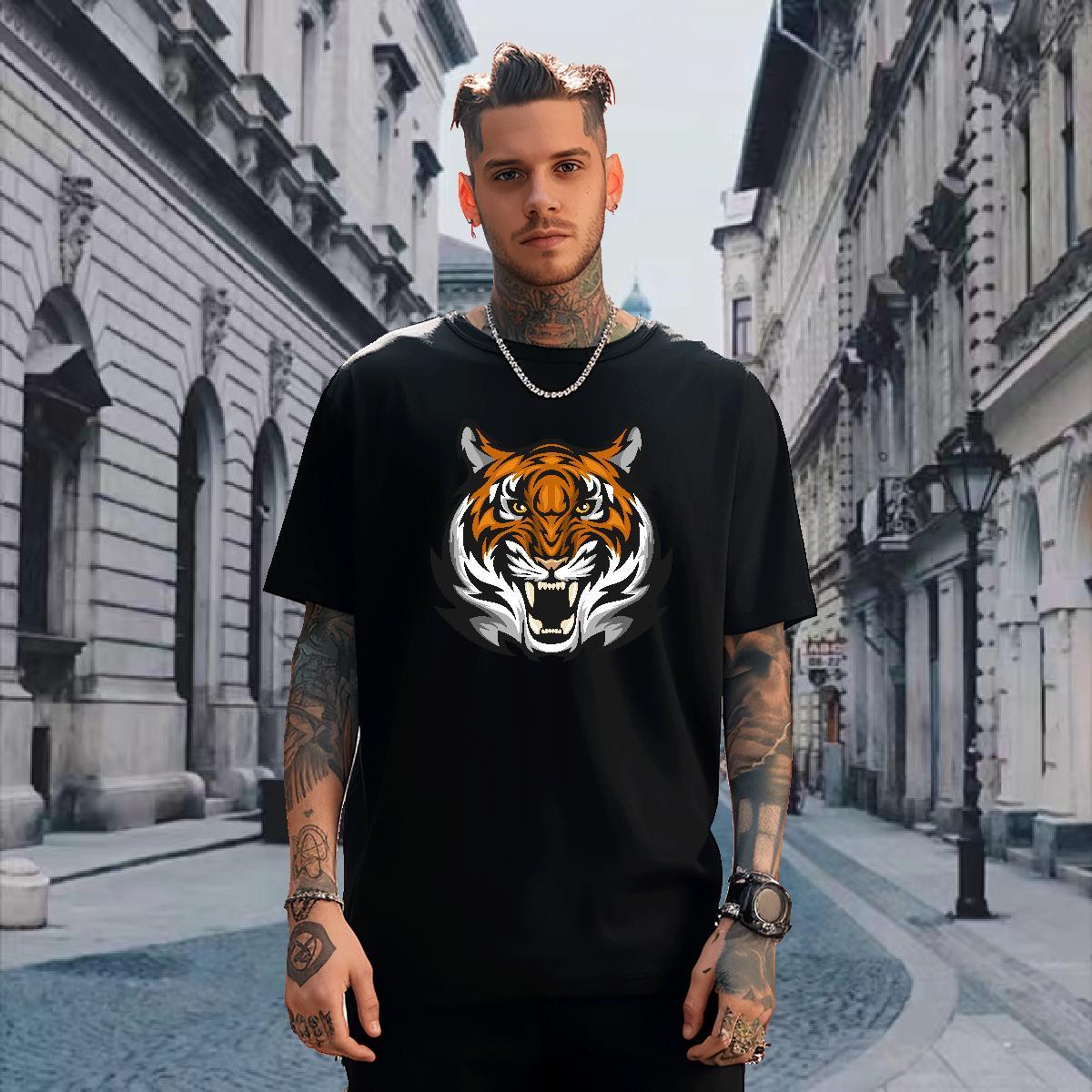 Classic T Shirts Men tiger O Neck Short Sleeves Street Wear Skull 230g Pure Cotton Tshirt for Man Woman Stylist Top Tees