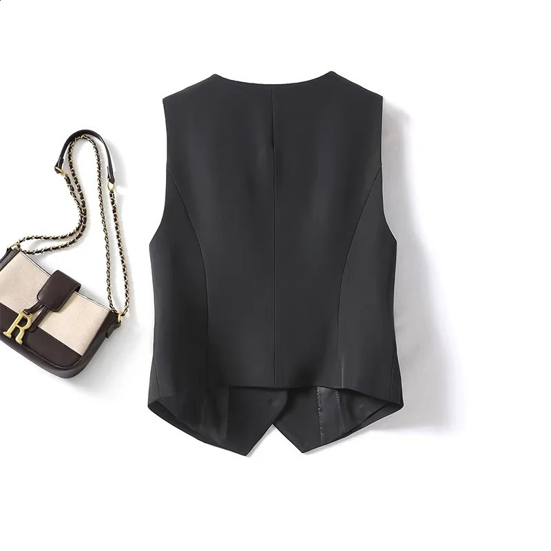 Wxw0721 black jacket womens Vneck short sleeved vest thin spring summer 240819