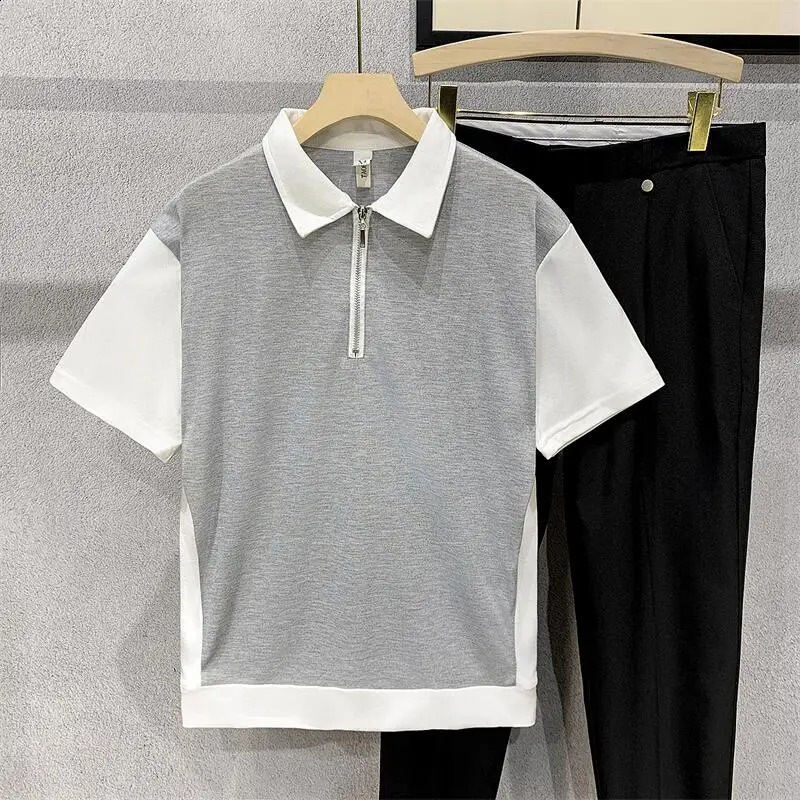 Mens Summer Patchwork Short Sleeve POLO Shirt Casual Mens Top Golf Wear Contrast Color Polo Shirts for Men Q45 240820